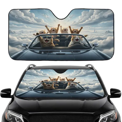 Anthropomorphic Cats Convertible Car Sky - Travel Essentials Gift Car Sunshade