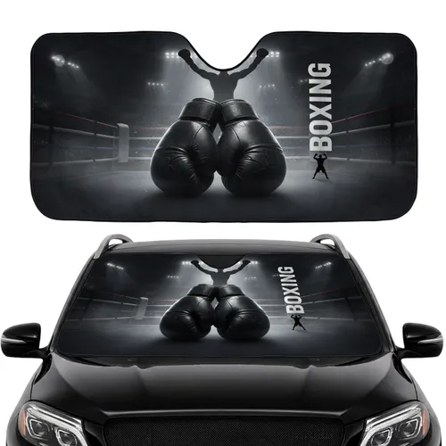Worn Boxing Gloves Boxer Silhouette Arena - Sports Fan Gift for Boxing Fans Car Sunshade