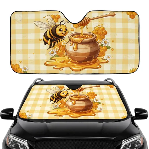 Plump Honeybee Honey Pot Golden Honey Gingham - Honey Lover Gift Car Sunshade