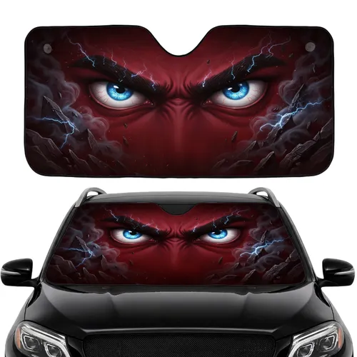 Angry Eyes Thick Eyebrows Scratched Metal - Car Decor Gift Car Sunshade