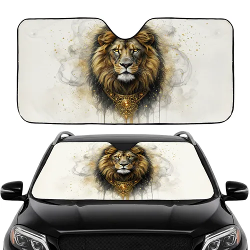 Majestic Lion Head Voluminous Mane Intense Gaze Medallion Smoke Swirls - Wildlife Lover Gift Car Sunshade