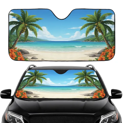 Tropical Beach Palm Trees Ocean Waves - Summer Vacation Travel Essentials Gift Car Sunshade