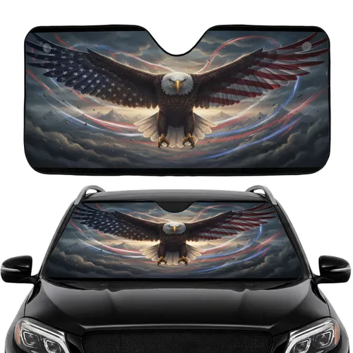 American Bald Eagle Flag Wings Descending - Independence Day Gift for Veterans Car Sunshade