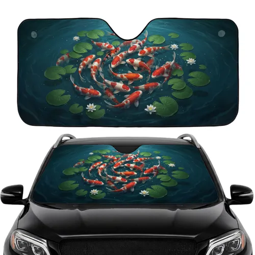 Koi Fish Water Lilies Pond White Blossoms - Wildlife Lover Gift for Fish Lovers Car Sunshade