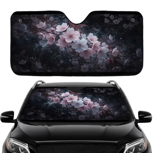 Dense Cherry Blossom Dark Night Sparkling Stars Foliage Car Decor Gift Car Sunshade