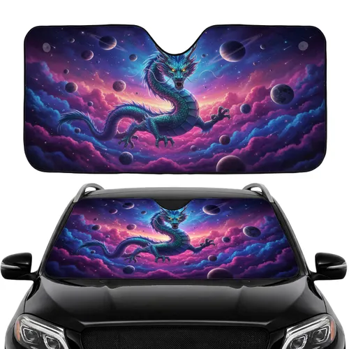 Iridescent Eastern Dragon Planets Stars Cosmic - Car Shade for Dragon Lover Car Sunshade