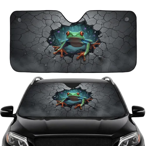 Red-Eyed Tree Frog Cracking Stone Wall - Car Interior Upgrade Car Sunshade