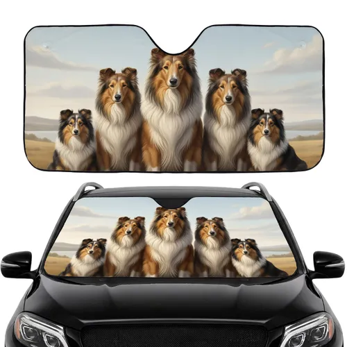 Five Rough Collies Shetland Sheepdogs Natural Landscape Car Interior Upgrade Dog Lover Gift Car Sunshade