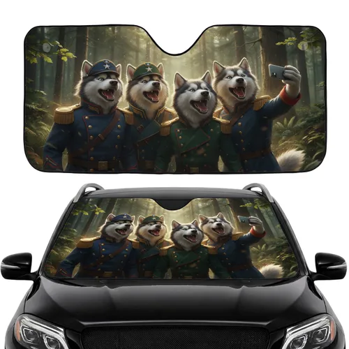 Husky Malamute Military Dog Selfie Woodland - Car Interior Upgrade Car Sunshade