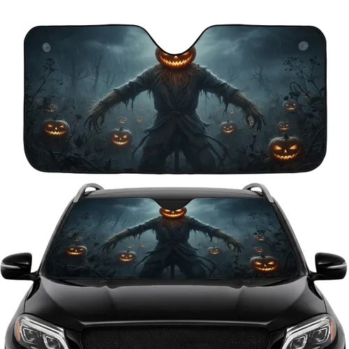 Scarecrow Jack-o'-Lantern Horror Stormy Night - Halloween Road Trip Gift Car Sunshade