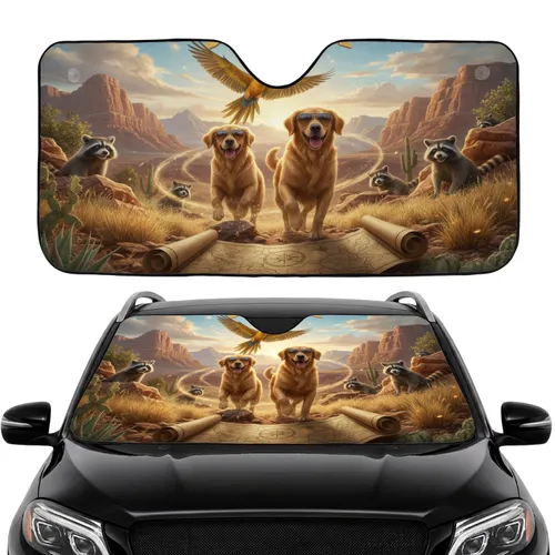Golden Retriever Sunglasses Macaw Raccoon - Road Trip Gift for Dog Lover Car Sunshade