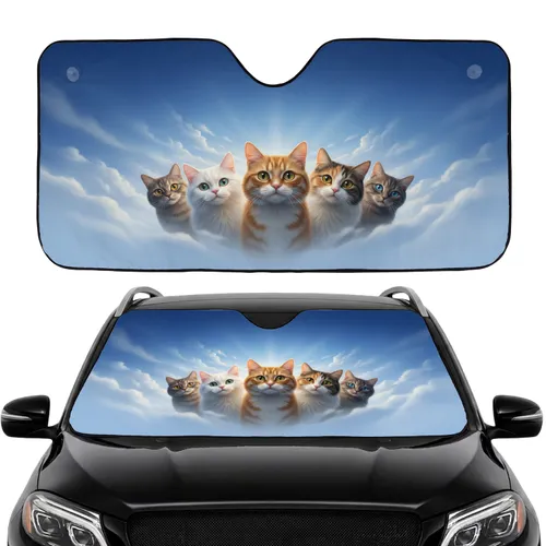 Curious Cats Sky Cloud Road Trip Gift - Cat Lover Car Interior Upgrade Car Sunshade
