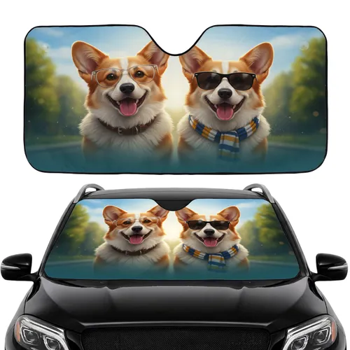 Pembroke Welsh Corgi Dogs Eyeglasses Sunglasses Scenic Drive - Road Trip Gift for Corgi Lovers Car Sunshade