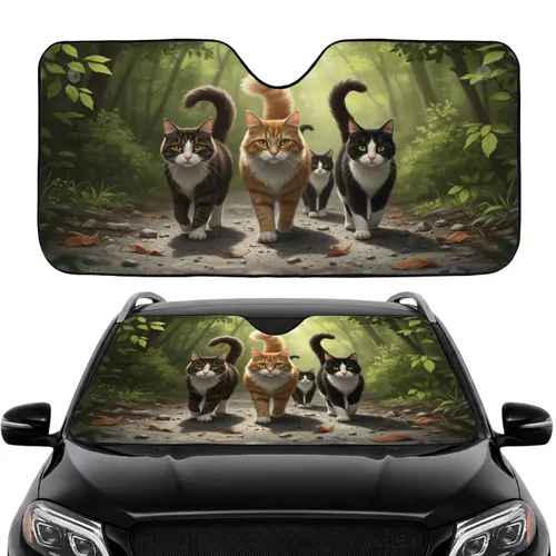 Lifelike Curious Domestic Cats Forest Path Car Interior Upgrade for Cat Lover Car Sunshade
