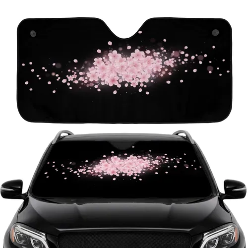 Pink White Falling Cherry Blossoms Sakura Petals Starlit Night - Car Interior Upgrade Car Sunshade