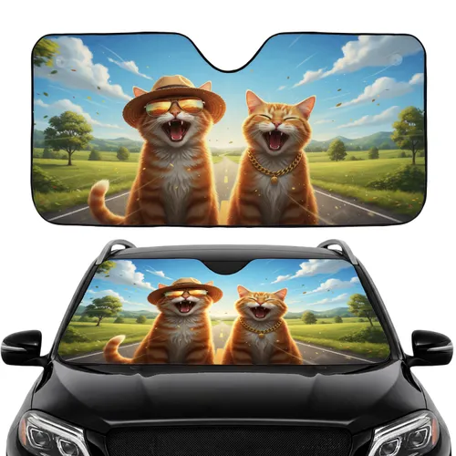 Orange Tabby Cats Open Road Adventure - Car Interior Upgrade for Cat Lovers Car Sunshade