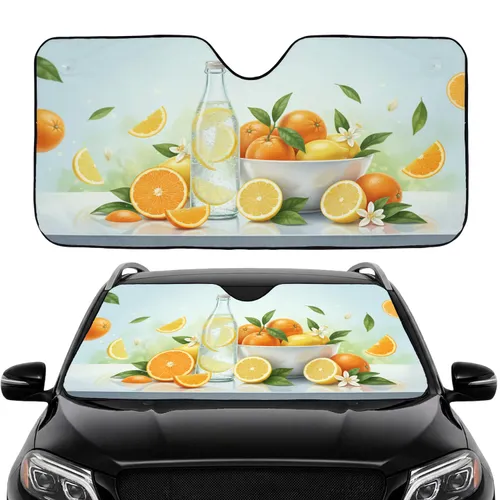 Sparkling Water Lemon Orange Bowl Green Leaves Car Interior Upgrade Car Sunshade