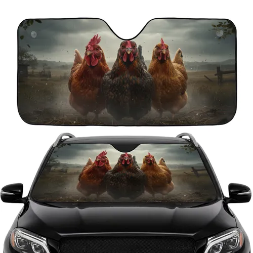 Three Realistic Chickens Rural Farm - Road Trip Gift for Chicken Lovers Car Sunshade