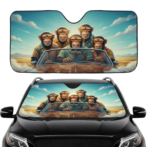 Chimpanzees Sunglasses Hawaiian Shirts Vintage Car Road Trip Gift Wildlife Lover Car Sunshade