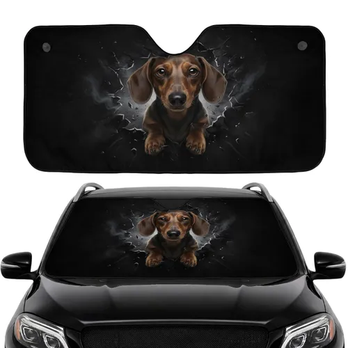 Dachshund Dog Tearing Dark Surface with Claw Marks - Car Interior Upgrade for Dachshund Owners Car Sunshade