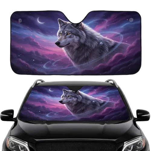 Majestic Gray Wolf Cosmic Night Sky Nebula - Travel Essentials for Wildlife Lovers Car Sunshade