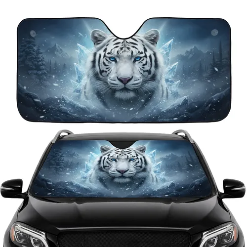 Powerful White Tiger Winter Ice Snow Frost - Car Interior Upgrade Accessory Car Sunshade