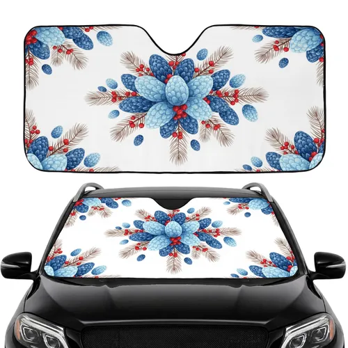 Winter Botanical Pine Needles Red Berries Pinecone - Winter Travel Essentials Car Sunshade