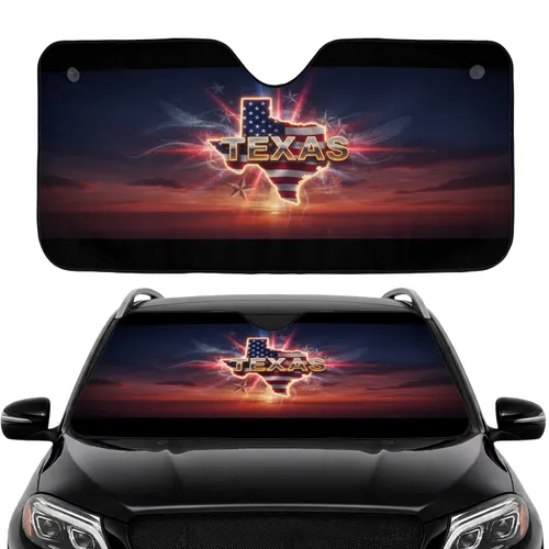 Texas State American Flag Glowing Outline - Road Trip Travel Essentials for Texas Pride Drivers Car Sunshade