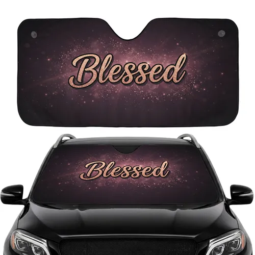 Blessed Script Rose Gold Glitter - Car Interior Upgrade Car Sunshade