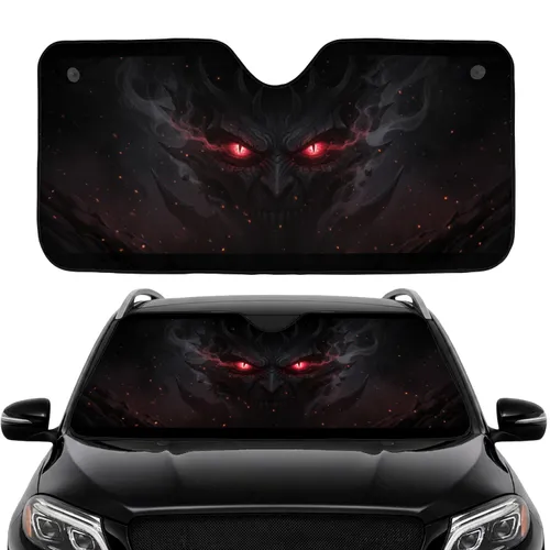 Glowing Red Slit-Pupil Evil Eyes Dark Menacing Face Jagged Shadows Car Interior Upgrade Car Sunshade
