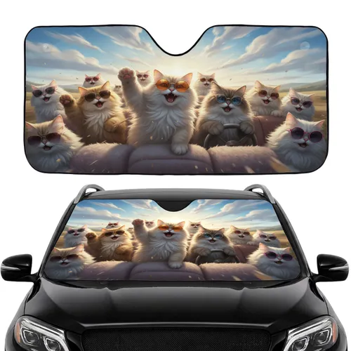 Fluffy Cats Driving Sunglasses Road Trip Gift for Cat Lover Car Sunshade