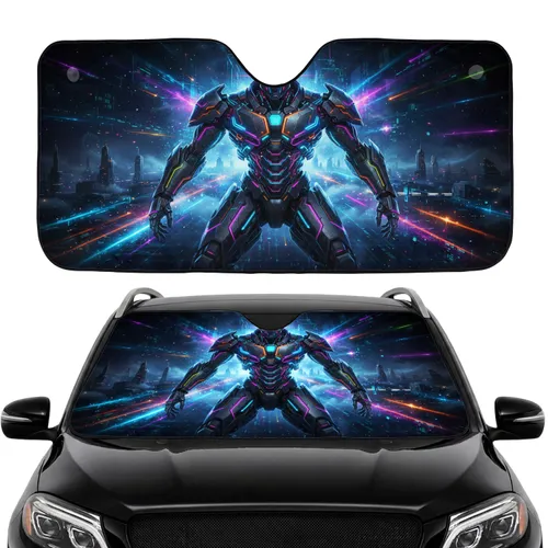 Futuristic Armored Robot Cybernetic City - Car Interior Upgrade Car Sunshade