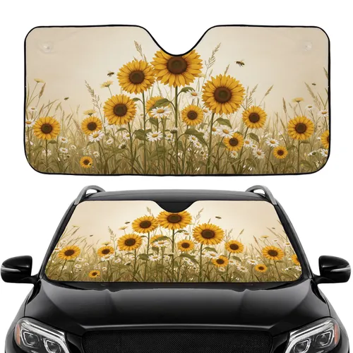 Sunflowers Daisies Meadow Honey Bees - Car Interior Upgrade Nature Lover Gift Car Sunshade