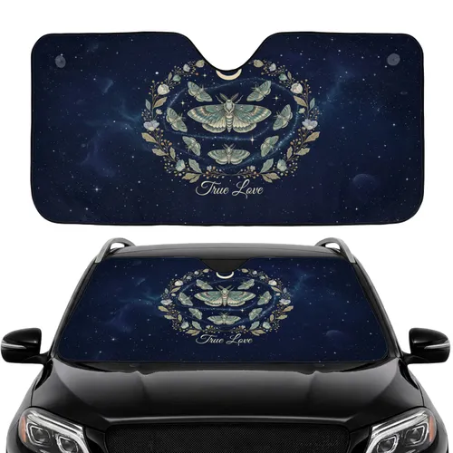 Moths Crescent Moon Wreath True Love - Road Trip Gift for Nature Lover Car Sunshade