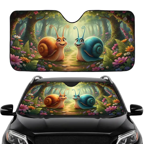Smiling Swirling Snails Fantastical Forest Wildflowers Car Interior Upgrade Car Sunshade