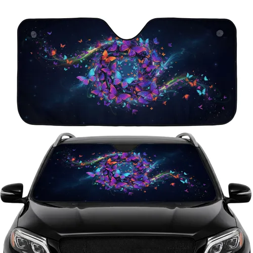 Swirling Iridescent Butterflies, Ethereal Cosmic Glow - Road Trip Gift Car Sunshade