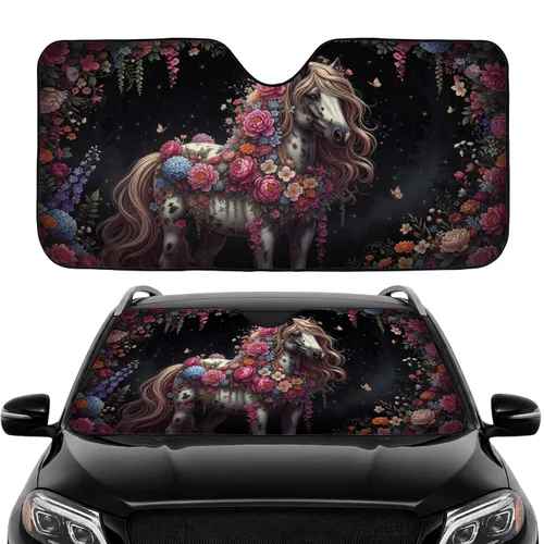 Horse Floral Garland Wildflower Forest - Travel Essentials Gift for Horse Lover Car Sunshade