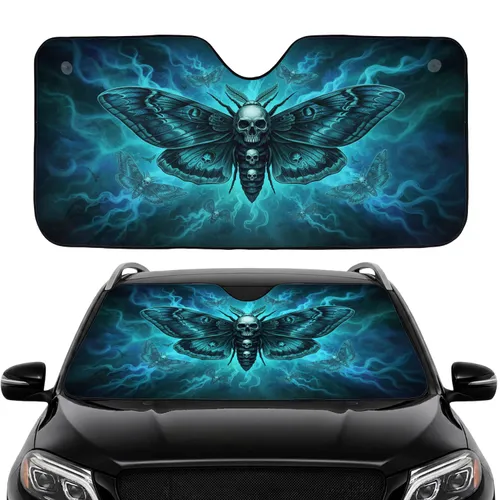 Deaths-head Hawkmoth Skull Blue Smoke Moths - Dark Fantasy Car Interior Upgrade Car Sunshade