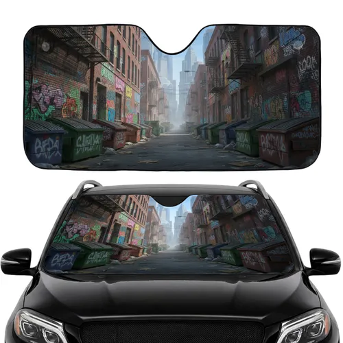 Urban Alley Graffiti Murals Brick Buildings Dumpsters Cityscape Car Interior Upgrade Car Sunshade