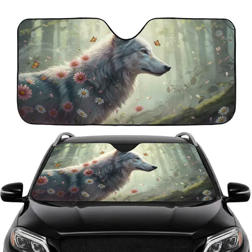 Majestic Wolf with Daisies Butterflies - Car Interior Upgrade for Wildlife Lovers Car Sunshade