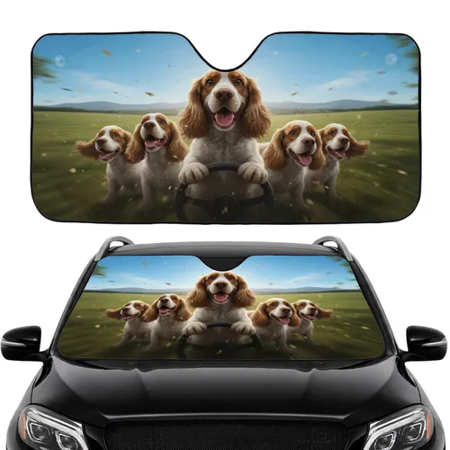 Cocker Spaniel Dogs Steering Wheel - Road Trip Gift for Dog Lover Car Sunshade