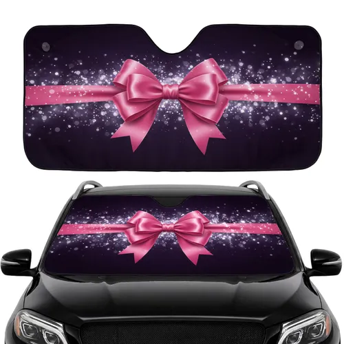 Luxurious Pink Satin Gift Bow Glowing Bokeh Lights Celebration - Car Interior Upgrade Car Sunshade
