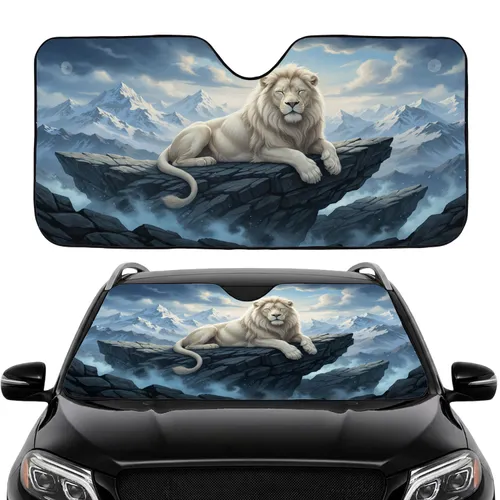 Peaceful White Lion Rocky Mountain - Wildlife Lover Gift Car Sunshade
