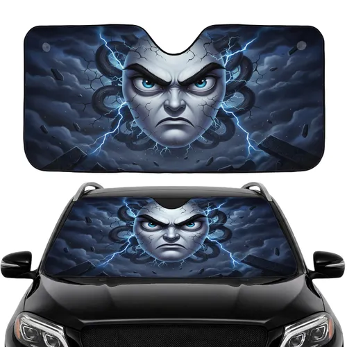 Intensely Angry Cartoon Face - Bold Statement Car Decor Gift for Enthusiasts Car Sunshade