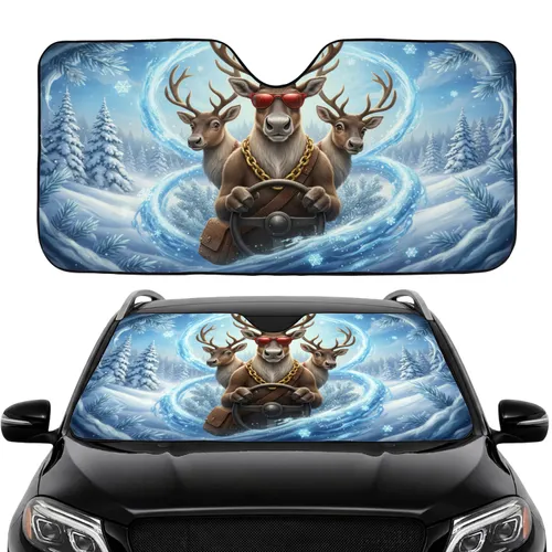 Reindeer Driver Sunglasses Satchel Snowy Pines Winter Wonderland - Wildlife Lover Gift Car Sunshade