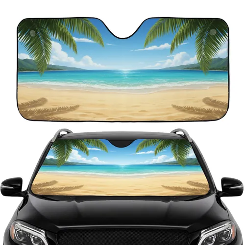 Golden Sand Tropical Beach Ocean Palms - Vacation Travel Essentials Car Sunshade
