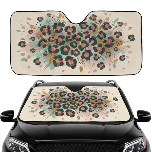 Layered Brushstroke Teal Rose Golden Brown Leopard Spots - Wildlife Lover Gift Car Sunshade