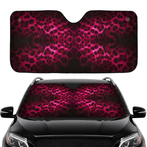 Magenta Hot Pink Leopard Print Fur - Wildlife Lover Gift Car Sunshade