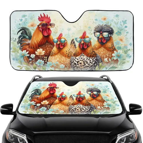 Chickens Sunglasses Watercolor Meadow Floral - Summer Farmhouse Decor Car Sunshade
