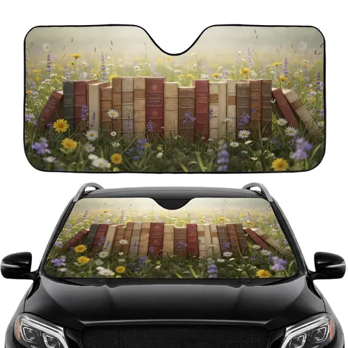 Antique Books Wildflower Meadow - Library Decor Gift for Readers Car Sunshade